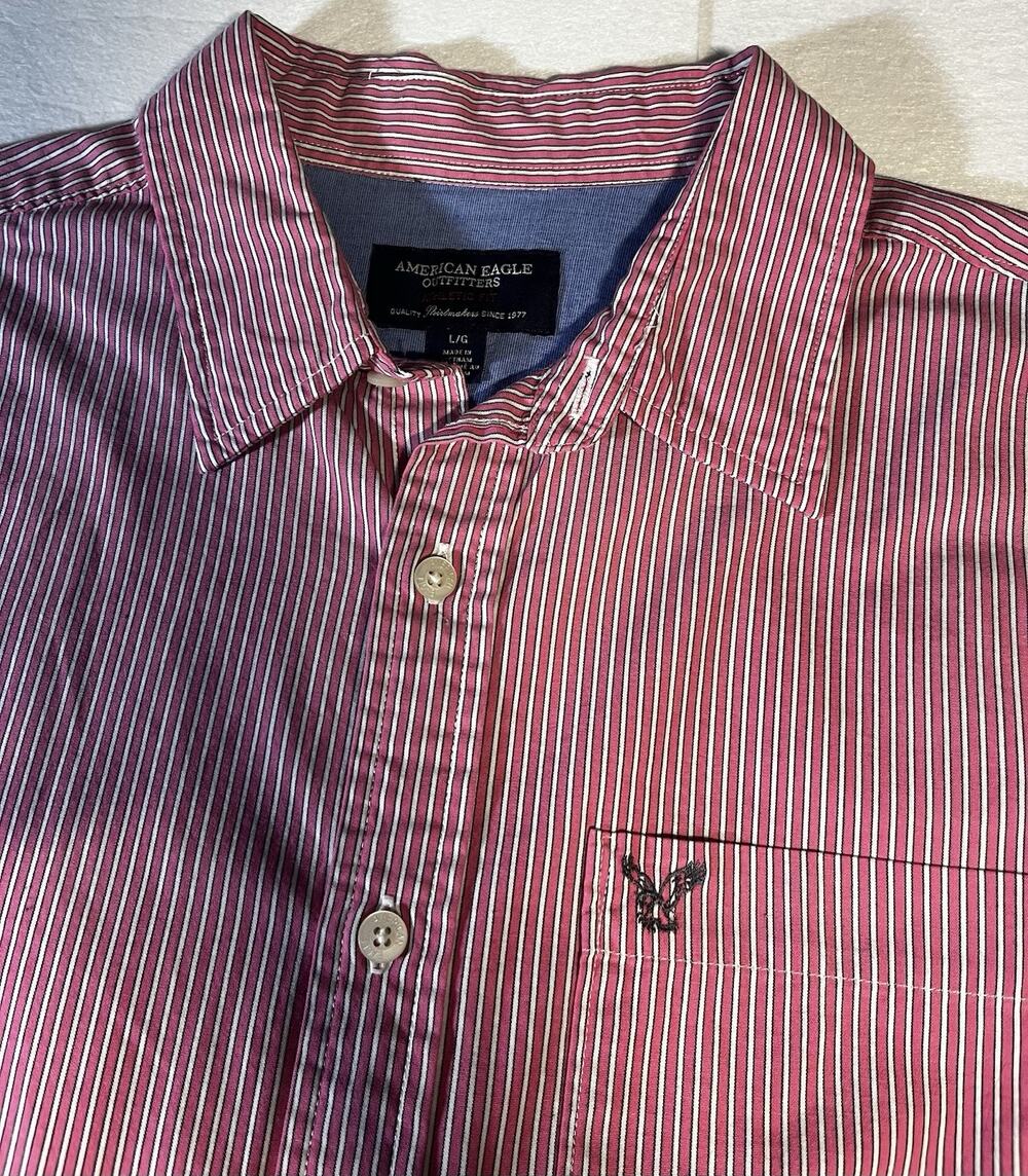 American Eagle Outfitters Mens Large Athletic Fit Red Striped Button Down Shirt